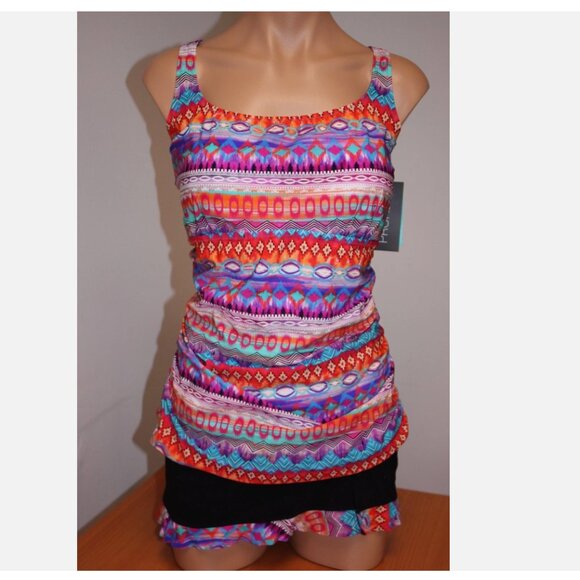 NWT Profile Swimsuit Tankini Bikini 2pc set Plus Sz 22W Multi Skirt - Picture 1 of 5